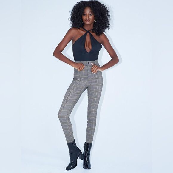 Womens Princess Polly Tikka plaid high waist Pants Brown - Picture 1 of 7